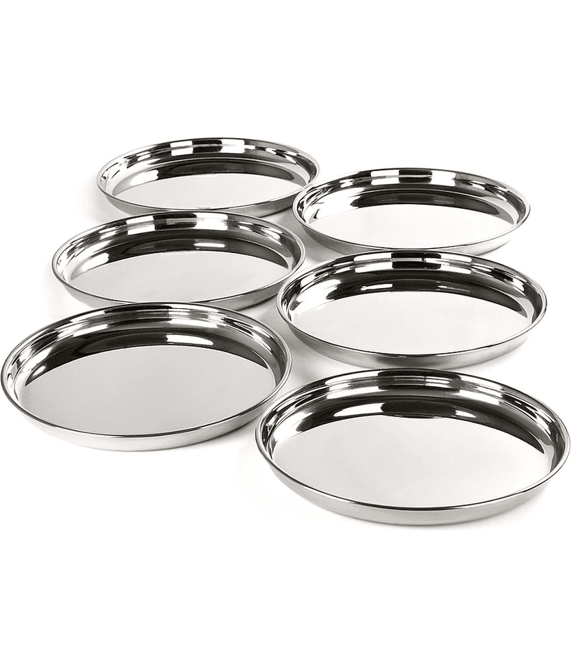 STEEPLE Thali Set Plain Stainless Steel Dinner Set ( Pack of 6 ) Silver