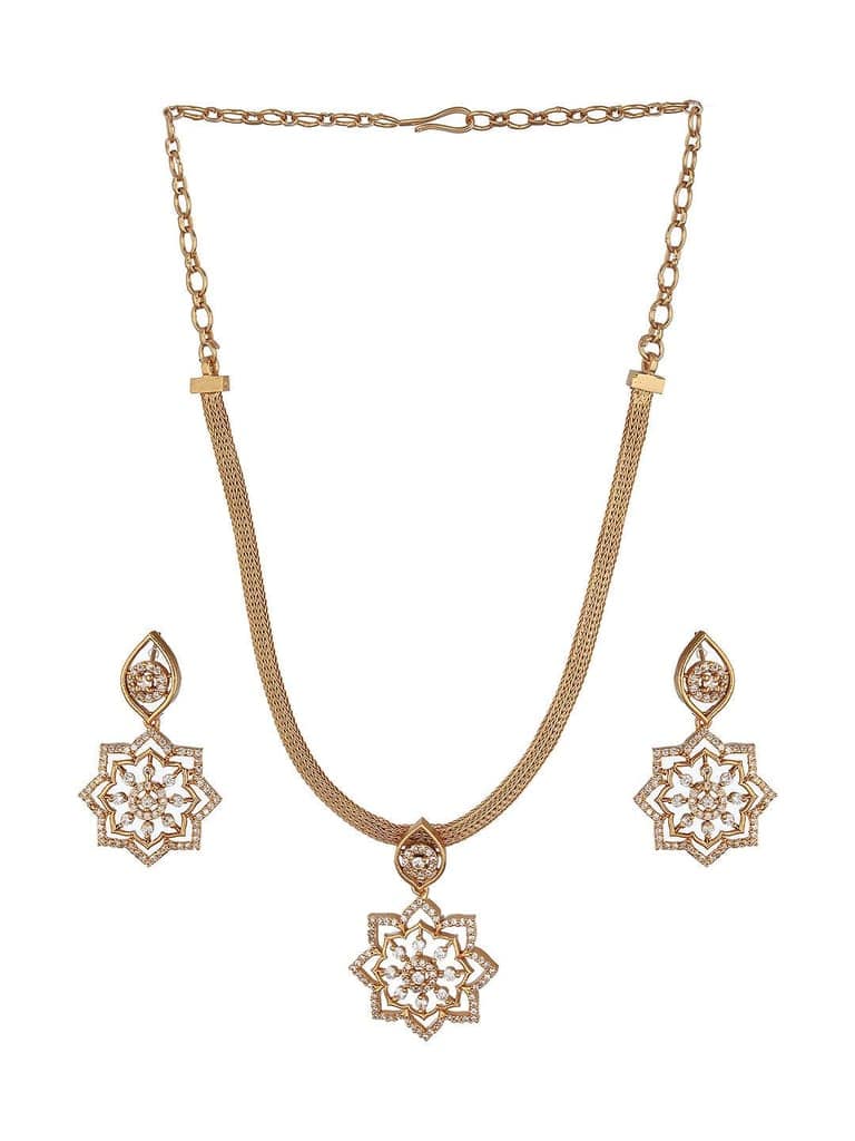 Gold Plated CZ Studded Floral Locket Jewellery Set view 2