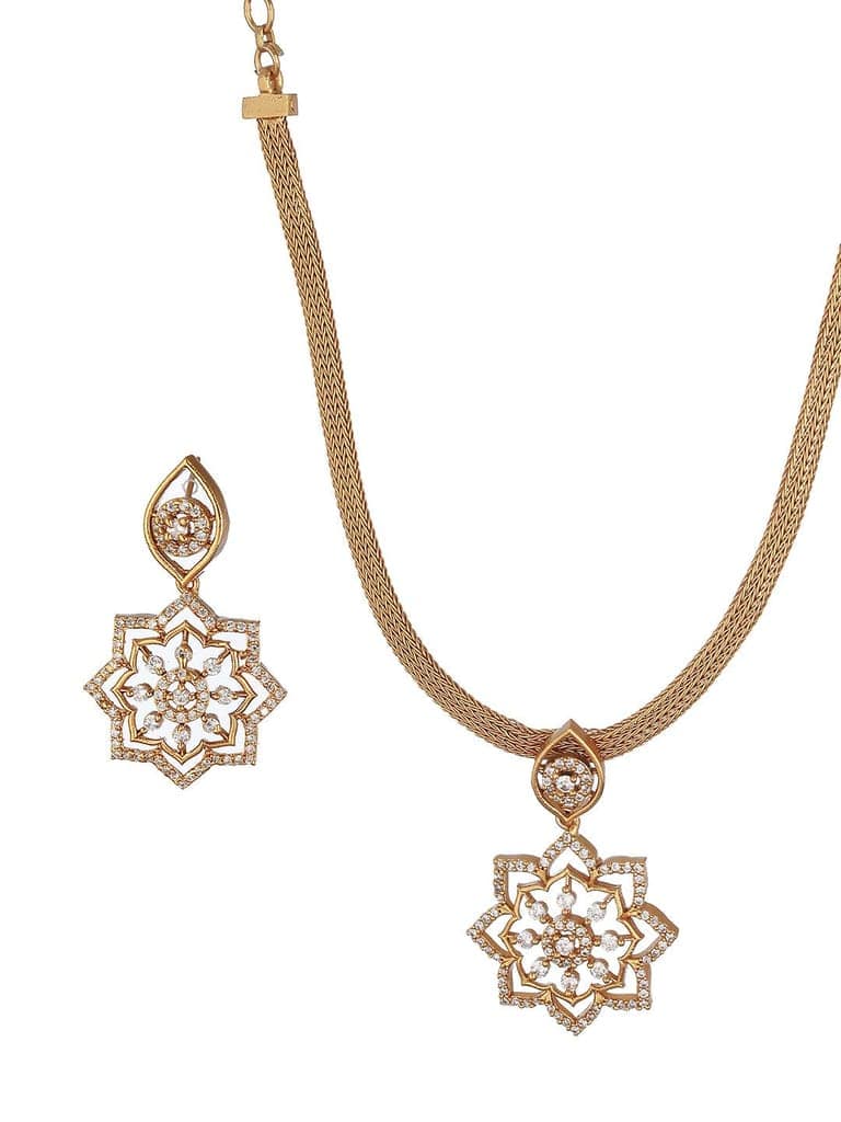 Gold Plated CZ Studded Floral Locket Jewellery Set view 6