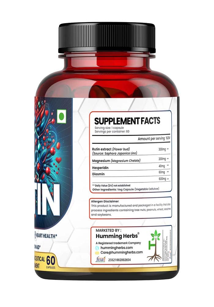 Humming Herbs Rutin 600mg Capsules - Vessel Support & Heart Health Formula with Anti-Inflammatory Benefits view 2