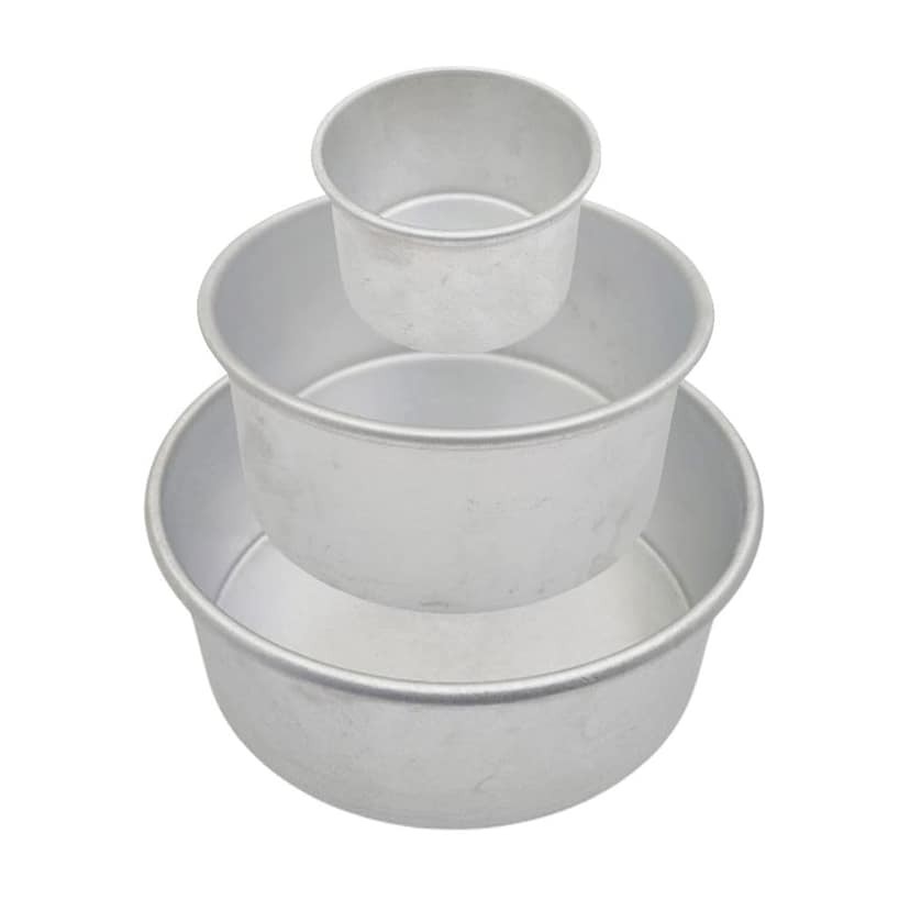 Aluminium Baking Round Cake Pan for Microwave Oven For Cake & Pizza (Silver, Set of 3 Pieces)