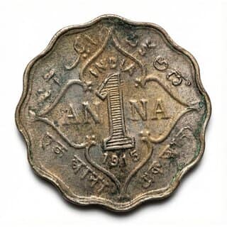 1 Anna 1915 King George 5th, British India old Fancy Coin Silver Plated Series