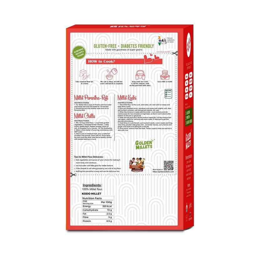 Golden millets Kodo millet flour,High protein& Fiber flour (500gm,pack of 2) view 2