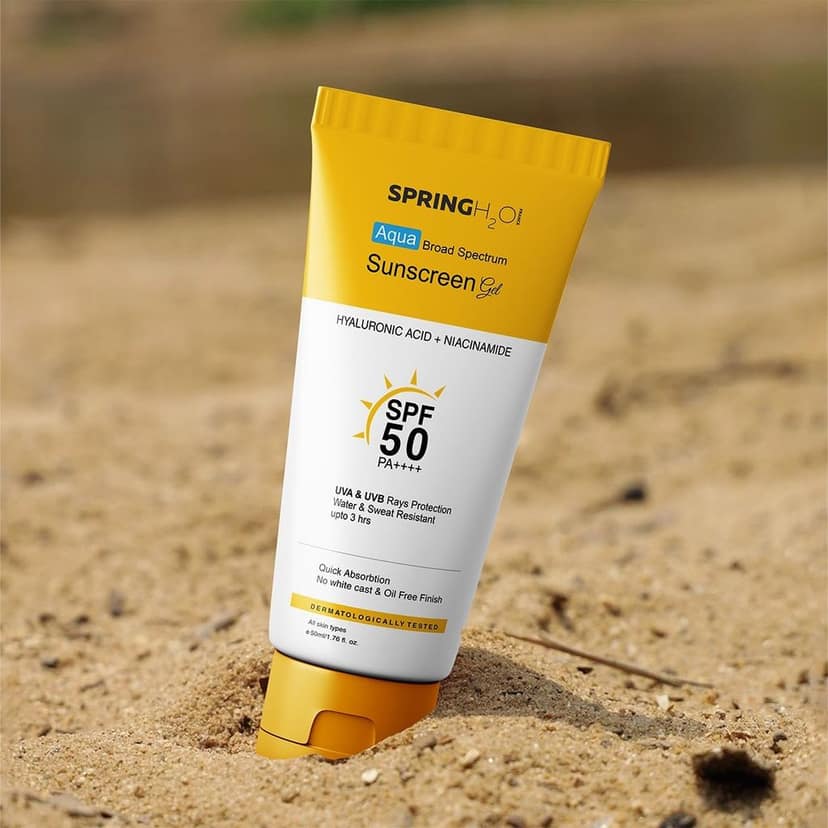Spring H2O Aqua Broad Spectrum Sunscreen Gel SPF 50 PA++++ with Hyaluronic Acid + Niacinamide for UVA & UVB Rays Protection view 4