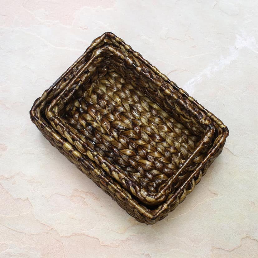 The Mohraj Cane Baskets with Built In Handles Set of 2 view 2