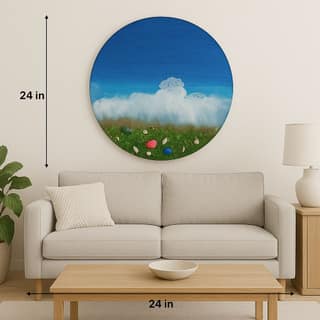 Round Wall Art - Serene Landscape Painting, 24 inch