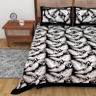 Lali Prints Jaipuri Black Printed Cotton 130 TC Queen Bedsheet with 2 Pillow Covers