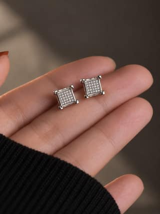 AXORA LIFE 925 Sterling Silver Zircon Square Elegance Studs