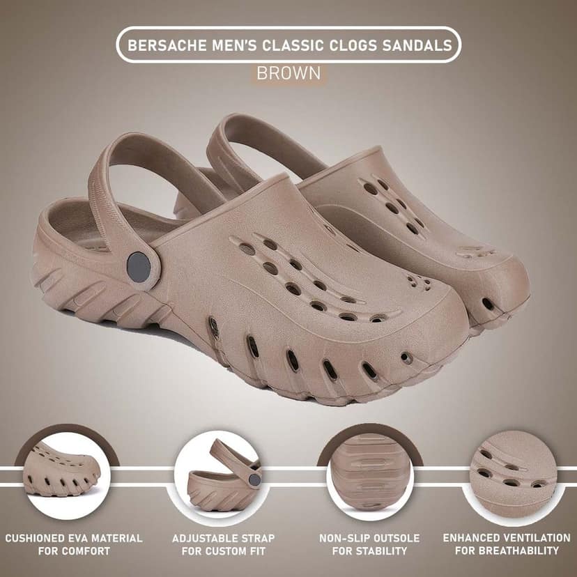 Bersache Extra Soft Classic Casual with Back Strap Regular wear with Ultra Soft & Flexibility Technology Clog for Men's view 5