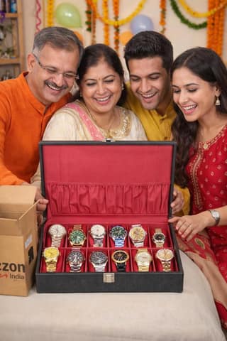 Sukeshcraft 12 Slot Premium Watch Box for Men, Grain pu with Grey Velvet Interior, Lockable Watch Organizer Case