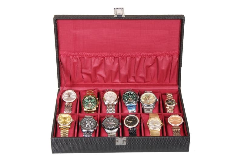 Sukeshcraft 12 Slot Premium Watch Box for Men, Grain pu with Grey Velvet Interior, Lockable Watch Organizer Case view 2