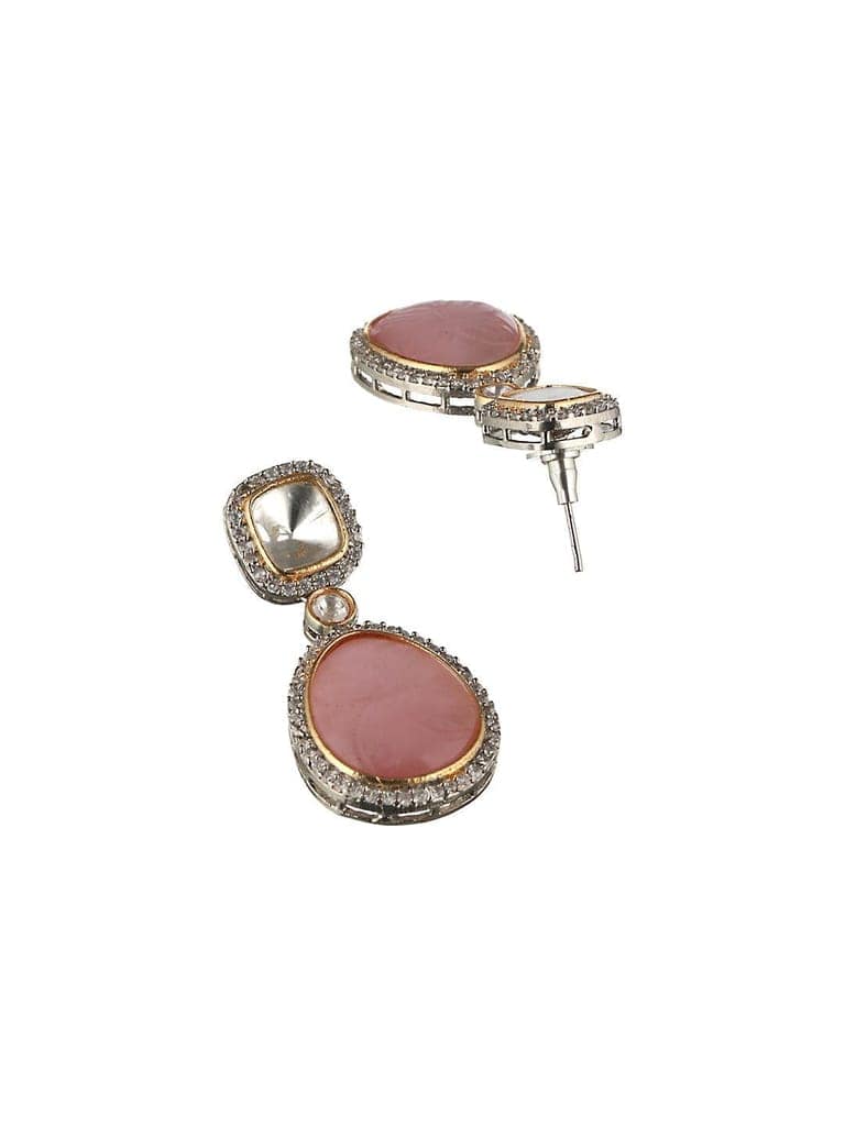 Gold Oxidised Pink Mossanite Handcrafted Drop Earrings view 4
