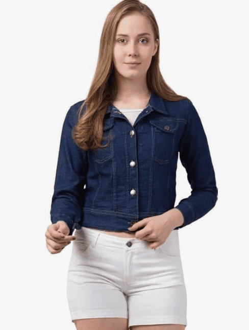 Shaira Fashion Women Long Sleeves Denim Dark Blue Regular Jacket