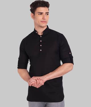 Vida Loca - Black Cotton Men's Shirt Style Kurta ( Pack of 1 )