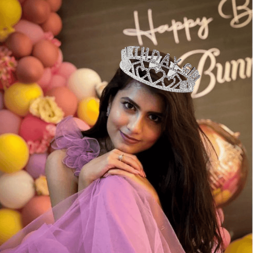 Birthday Girl Sash And Birthday Girl Crown - Pack of 2 Pcs Silver Birthday Sash for Girls | Birthday Crowns for Girls view 2