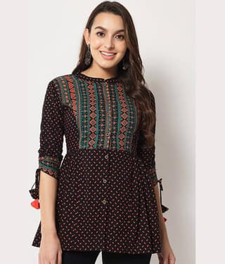 HISHAM Women's Cotton Regular Top ( Black )