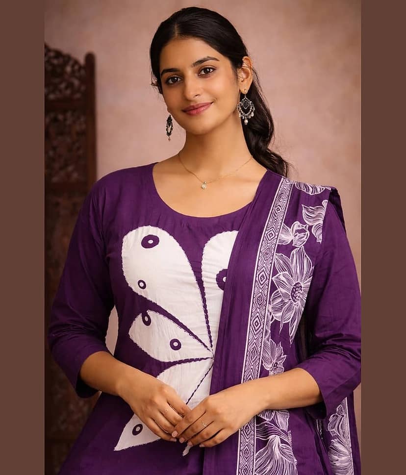 Aarika Women Cotton Embroidered Straight Kurti With Pants ( Purple ) view 2