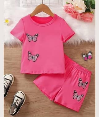 MUSNAH GARMENTS Pack of 1 Baby Girls Cotton T-Shirt & Shorts ( Pink )