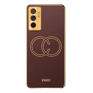 Vaku Luxos Skylar Back Cover Case for Vivo V23e 5G with Leather Pattern Design Gold Electroplated Soft TPU Cover, Shockproof Protective Case - Brown