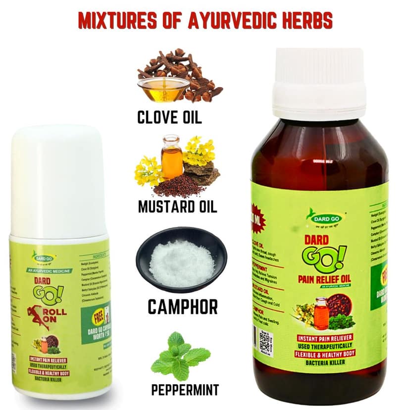 Dardgo Pain Relief Oil | Ideal for Joint Pain, Knee Pain, Neck Pain, Back Pain, Shoulder Pain, Sciatica Pain | Instant Pain Reliever | Ayurvedic & Non-Sticky, 100 ml + Roll On (Combo Pack) view 6