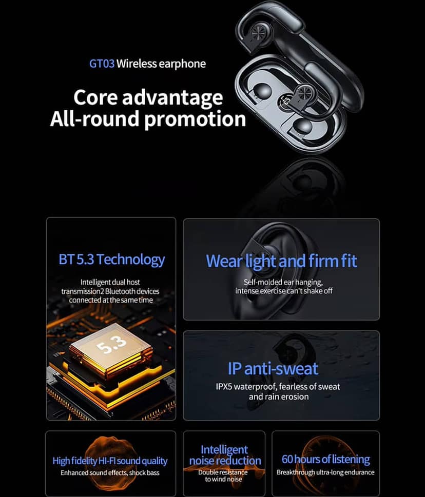 VEhop GT03 OWS OPEN EAR Bluetooth True Wireless (TWS) On Ear 48 Hours Playback Low Latency,Powerfull bass IPX4(Splash & Sweat Proof) White view 2