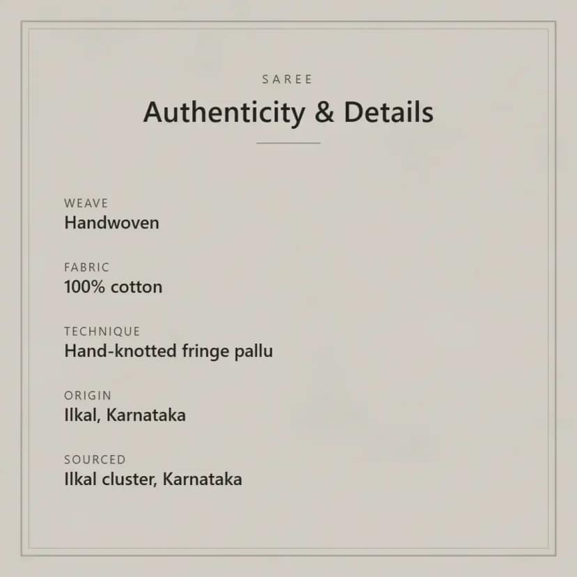 Handwoven Ilkal Cotton Saree in Taupe Brown with Sage Green Pallu view 6