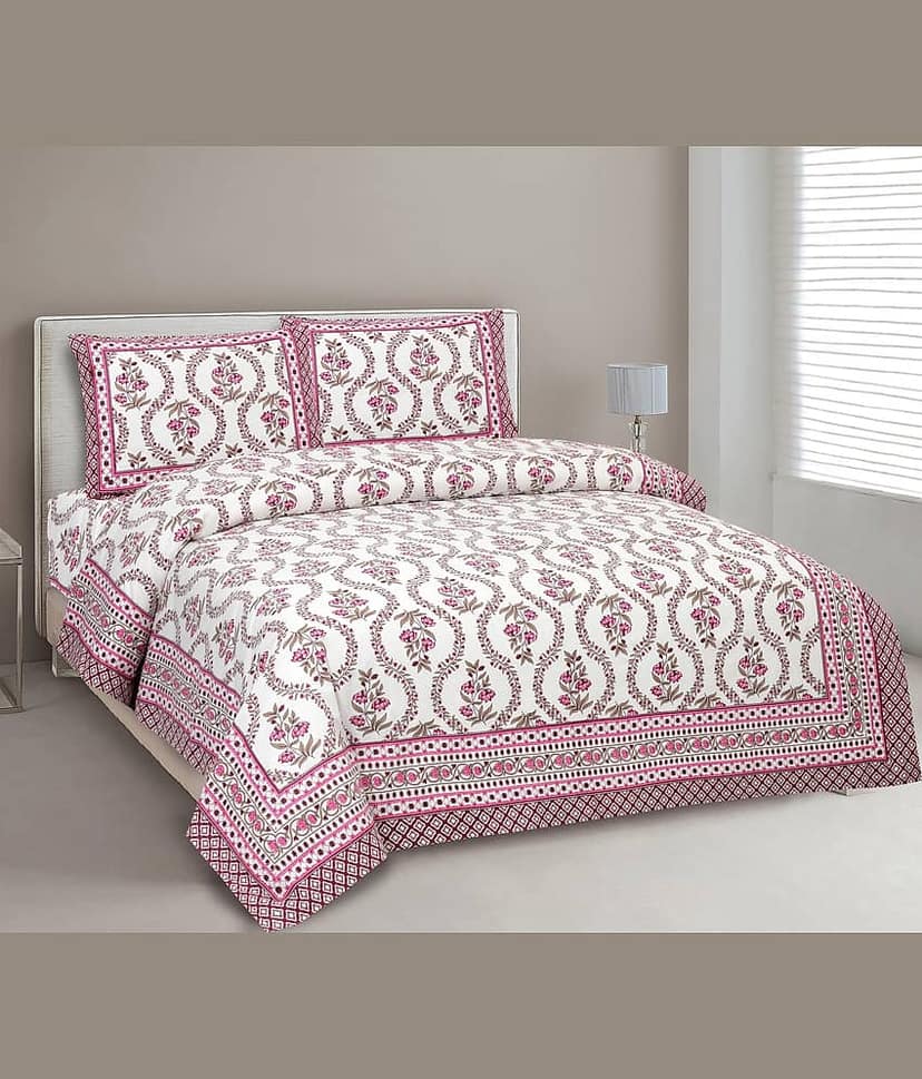 CLOTHORO Cotton 1 Double King Bedsheet with 2 Pillow Covers ( Multicolor )