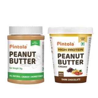 Pintola All Natural Peanut Butter (Crunchy) (1kg) & Pintola HIGH Protein Peanut Butter (Dark Chocolate) (Creamy, 510g) | 30% Protein | High Fibre | NO Salt