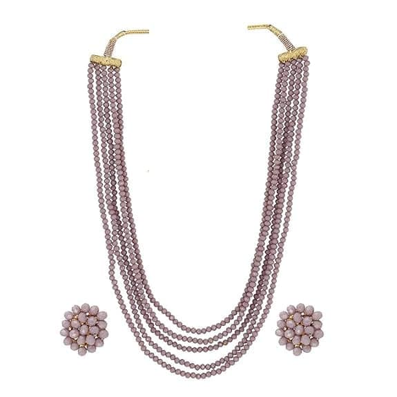 Manbhar Gems - Crystal Gemstone Beads Necklace Set for girl and Women 5 Purple layer Mala With Stud Earring stylish traditional Beaded Fashion jewellery view 2