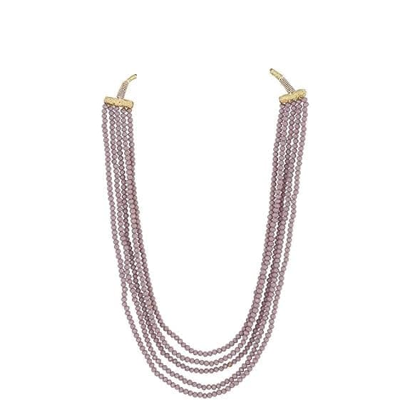Manbhar Gems - Crystal Gemstone Beads Necklace Set for girl and Women 5 Purple layer Mala With Stud Earring stylish traditional Beaded Fashion jewellery view 3