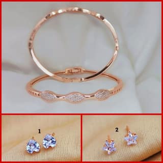 AD Rose Gold Bracelet For Girls And Women's (RK_03) & AD Stone Rose Gold Tops Earrings For girls and Women's (RK_AD.RE-1,RE-2) (COMBO PACK OF 1 PIC & 2 PAIRS)