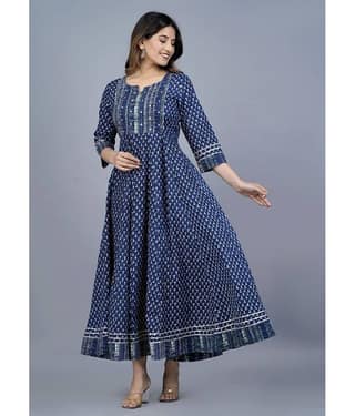 Mishree Collection - Blue Cotton Women's Anarkali Kurti ( Pack of 1 )