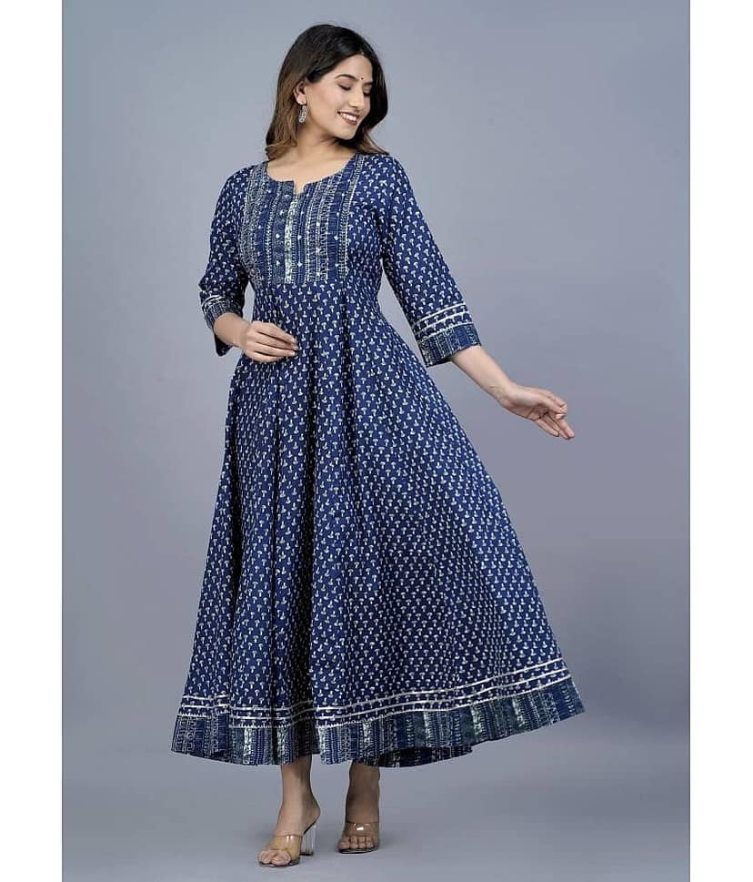 Mishree Collection - Blue Cotton Women's Anarkali Kurti ( Pack of 1 )