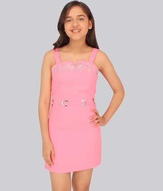Cutecumber Georgette Shift Dress For Girls ( Pack of 1 , Pink )