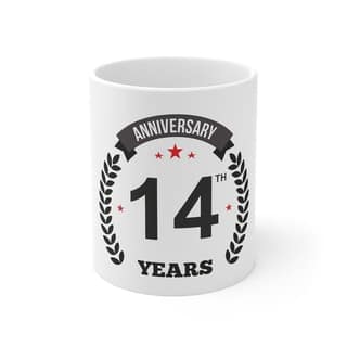 DARSHANS Ceramic 14th Anniversary Printed Coffee Mug (Color: White, Capacity:330ml)