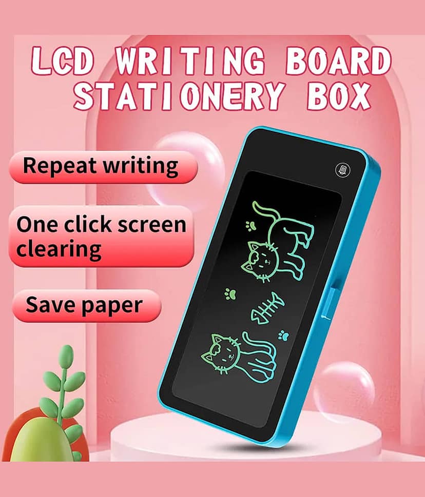 Adbeni Imported LCD Drawing Pen Case with Writing Pen | Large Writing Space & Eye Protection Screen | One-Key Erase Feature with Lock Screen | Replaceable Battery | Magic Pencil Box for Kids view 2