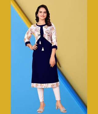 KHANJAN FASHION Women Crepe Self Design Straight Kurti ( Dark Blue )