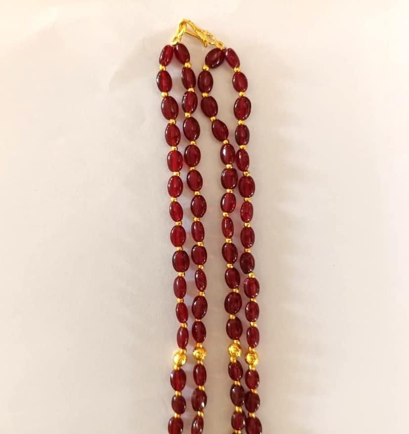 Stunning Traditional Red Beaded Gold Tone Long Necklace with Intricate Temple Design Pendant view 3