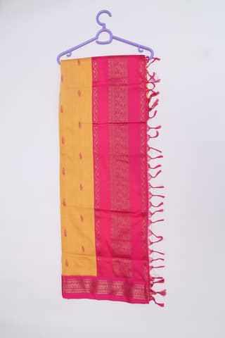 Vibrant Mustard Yellow & Rani Pink Art Silk Saree with Golden Zari Weave