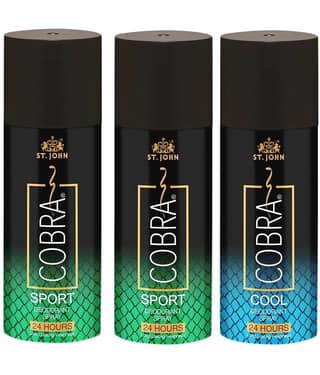 ST.JOHN Cobra Live,Cool & Sport Deodorant Spray for Men 150ml Each (450ml) Pack of 3