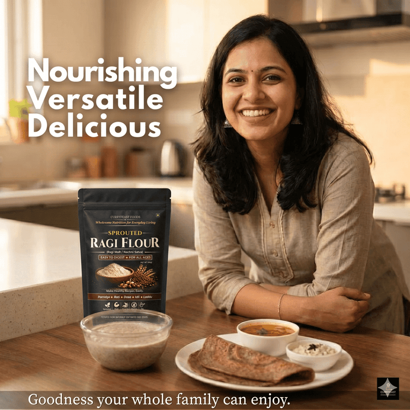 Curryfeast Sprouted Ragi Flour (Nachni Satva) / Gluten free/ Sugar free / 100% Natural/No Preservatives / 500gms view 3