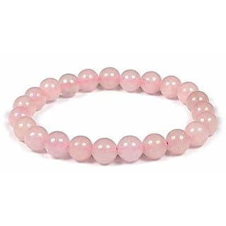 KESAR ZEMS Natural Rose Quartz Stone Stretchable Bracelet For Unisex (10 x 2 x 1 CM) Pink.