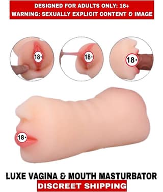 New Real Feel L U X E 2in1 Pocket Pussy Vagina and Mouth Double Side Silicon Masturbator Male Sexy Toy For Men