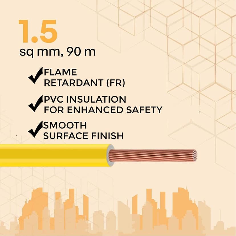 VRINDACab Yellow 1.5MM 90 MTR Wire | FR PVC Insulated Multi Strand CCA Copper Electrical Cable | Flame Retardant House Wiring Wire for Domestic & Industrial Use view 3