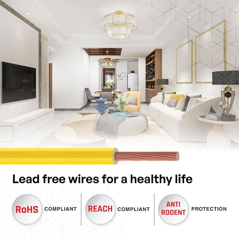 VRINDACab Yellow 1.5MM 90 MTR Wire | FR PVC Insulated Multi Strand CCA Copper Electrical Cable | Flame Retardant House Wiring Wire for Domestic & Industrial Use view 4