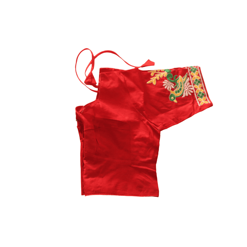 Red Hand Embroidered Cotton Blouse With Gota Patti Work view 2