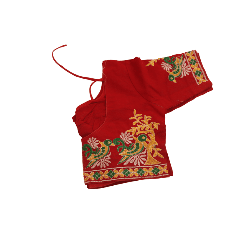 Red Hand Embroidered Cotton Blouse With Gota Patti Work view 3
