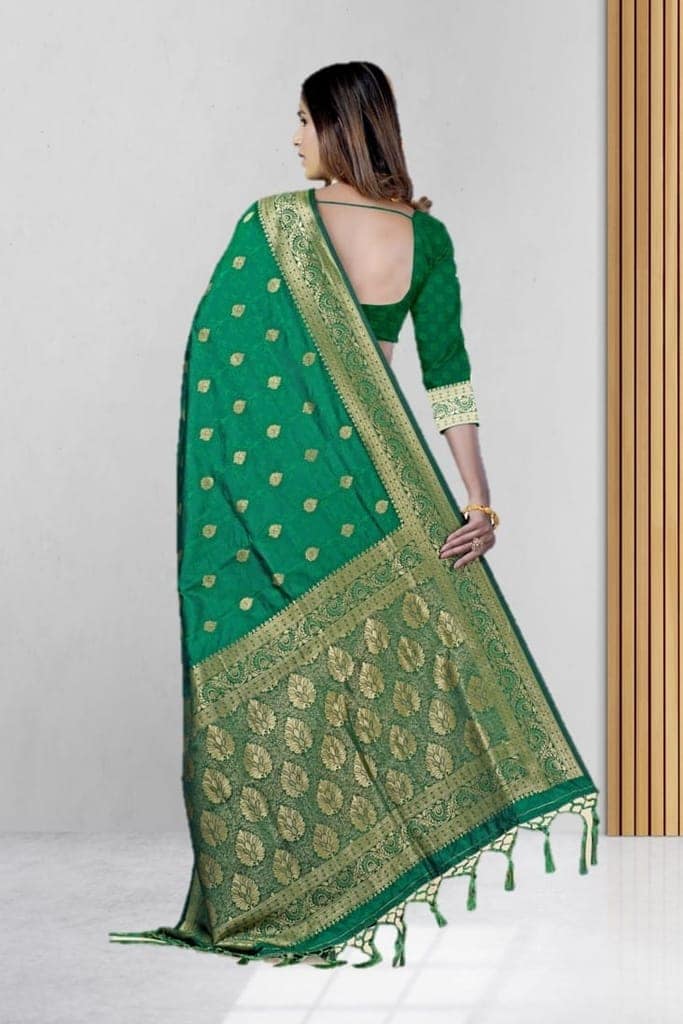 Green Soft Silk saree view 2