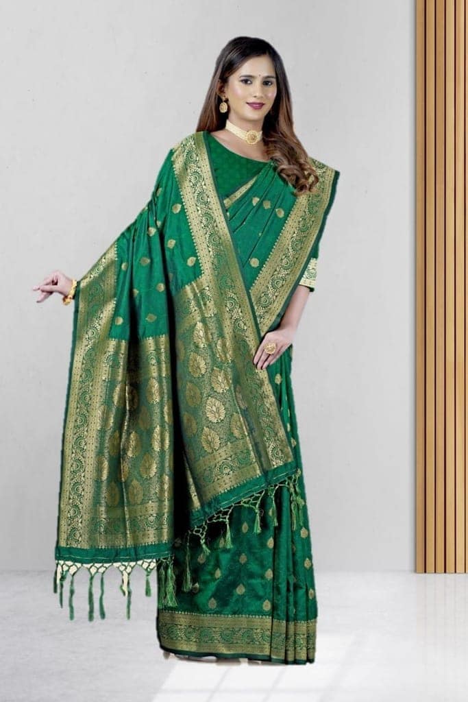 Green Soft Silk saree view 3