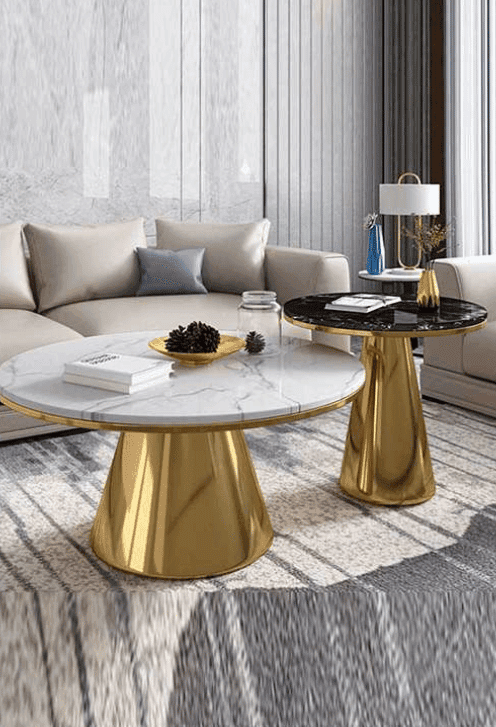 Next Bey Conic Duo Coffee Table With Gold Finish and Marble Top view 2